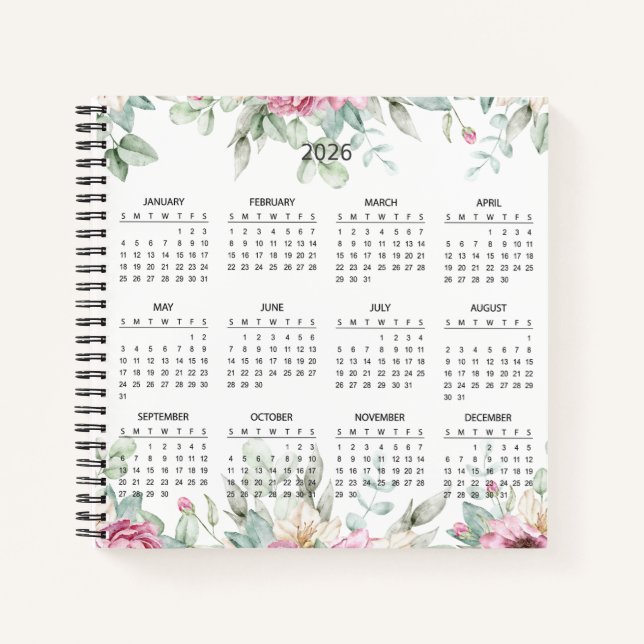 Carnet Simple Elegant Botanical 2026 Calendar |  (Devant)
