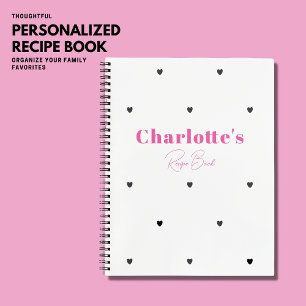 Carnet Simple minimaliste moderne Coeur noir rose Monogra