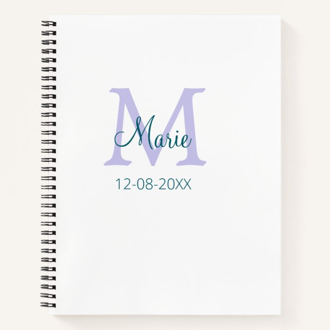 Carnet simple minimum ajouter nom monogramme violet vert  (Devant)