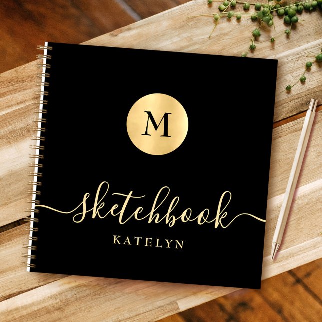 Carnet Simple Modern Black Gold Monogram Chic Sketchbook (Créateur téléchargé)