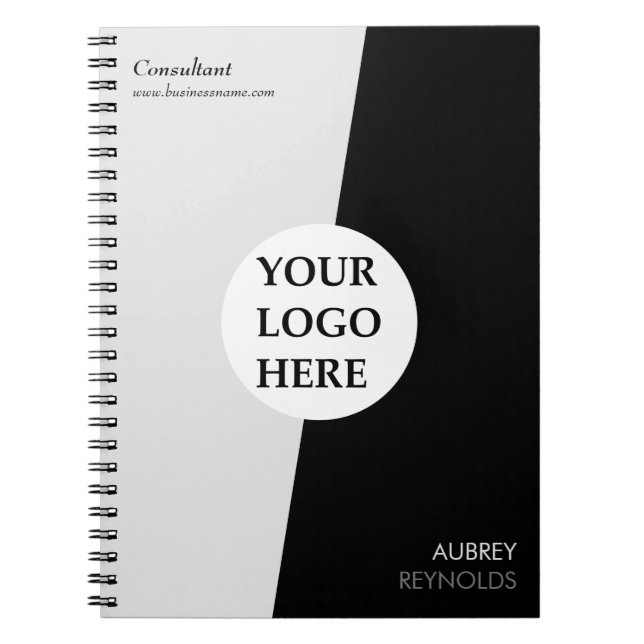 Carnet Simple moderne personnalisé noir et blanc professi (Devant)