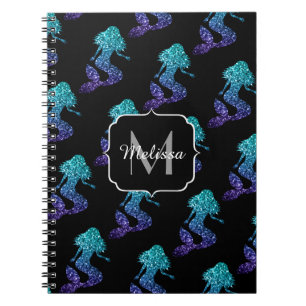Carnet Sirène bleu aqua ombré Motif Paillettes Monogramme
