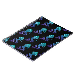 Carnet Sirène bleu aqua ombré motif paillettes noir