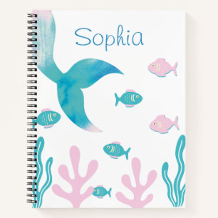 Carnet Sirène sous la mer pastel rose bleu filles