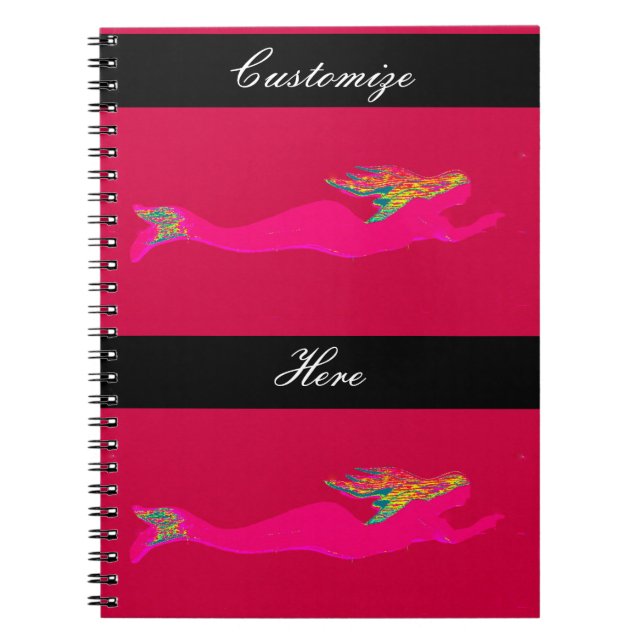 Carnet sirènes roses à la nage rouge/noir (Devant)