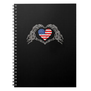 Carnet Skeleton Hand Heart 4e Du Drapeau Américain Patrio