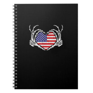 Carnet Skeleton Hand Heart 4e Du Drapeau Américain Patrio