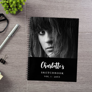 Carnet Sketbook photo personnalisée noir blanc nom