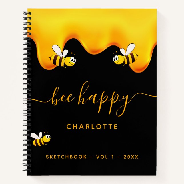 Carnet Sketchbook abeille noire heureux bourdon abeilles  (Devant)