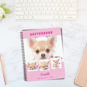 Carnet Sketchbook chien rose collage photo
