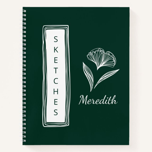 Carnet Sketchbook Emerald Green Personnalisé Floral (Devant)