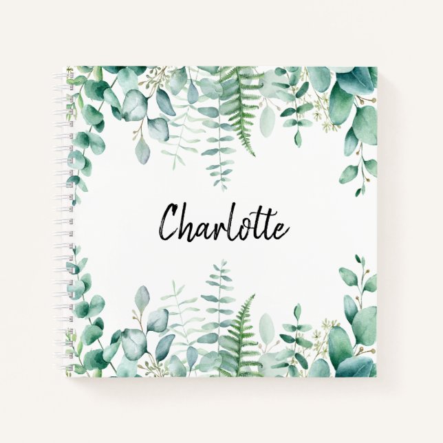 Carnet Sketchbook eucalyptus vert fougères de bois (Devant)