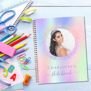 Carnet Sketchbook holographique rose violet photo fille