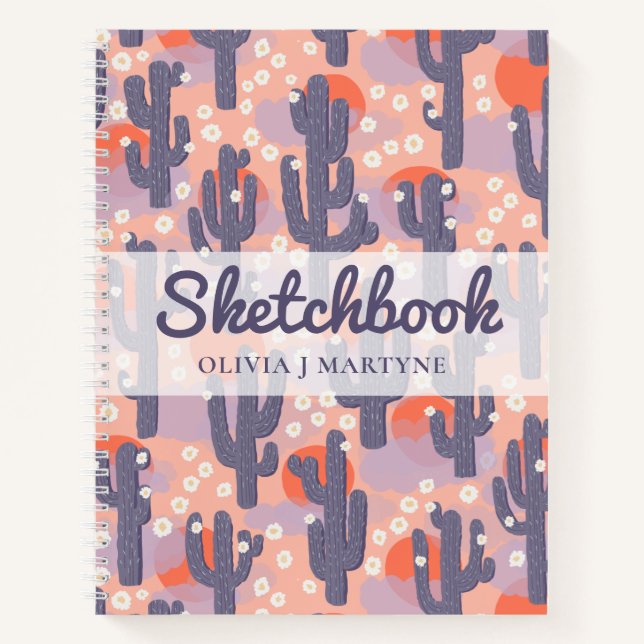 Carnet Sketchbook Modern Cactus Personnalisé (Devant)