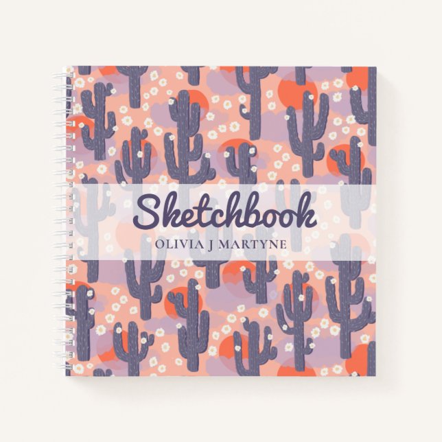 Carnet Sketchbook Modern Cactus Personnalisé (Devant)