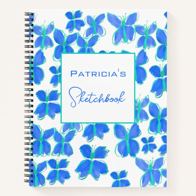 Carnet Sketchbook Papillon bleu personnalisé (Devant)