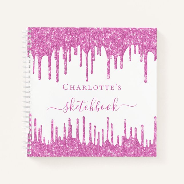 Carnet Sketchbook rose blanc parties scintillant gouttes  (Devant)