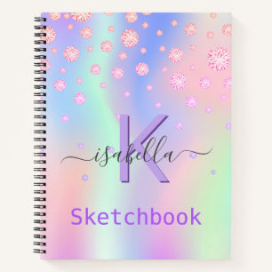 Carnet Sketchbook rose pourpre diamants iridescend nom