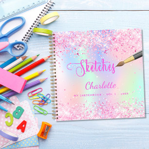 Carnet Sketchbook rose violet parties scintillant hologra