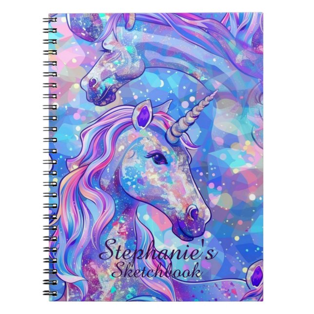 Carnet Sketchbook Unicorn Pink Blue Iridescn Nom (Devant)