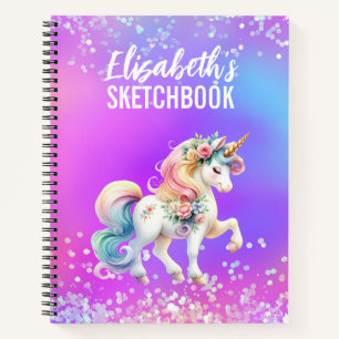 Carnet Sketchbook Unicorn rose pourpre Nom Iridescente