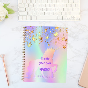 Carnet Sketchbook unicorne or rose étoiles holographique