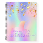 Sketchbook unicorne rose or étoiles iridescence no
