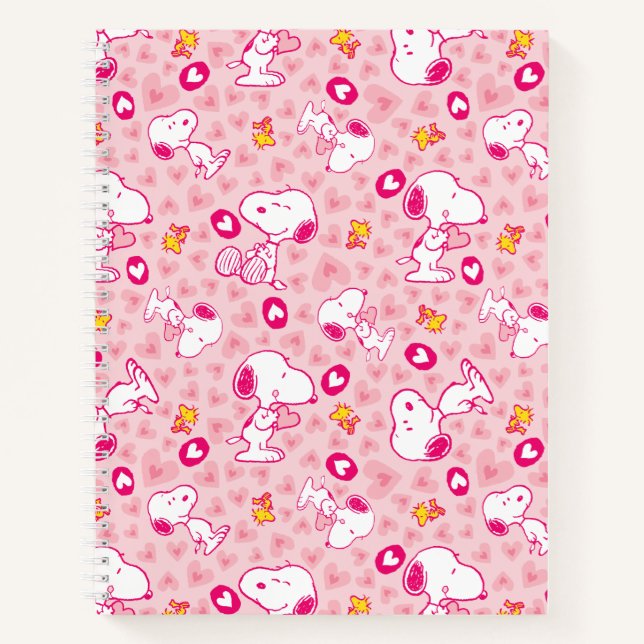 Carnet Snoopy & Woodstock Motif Coeurs roses (Devant)