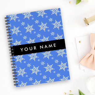 Carnet Snowflakes blanc, Bleu, Votre nom, Personnaliser