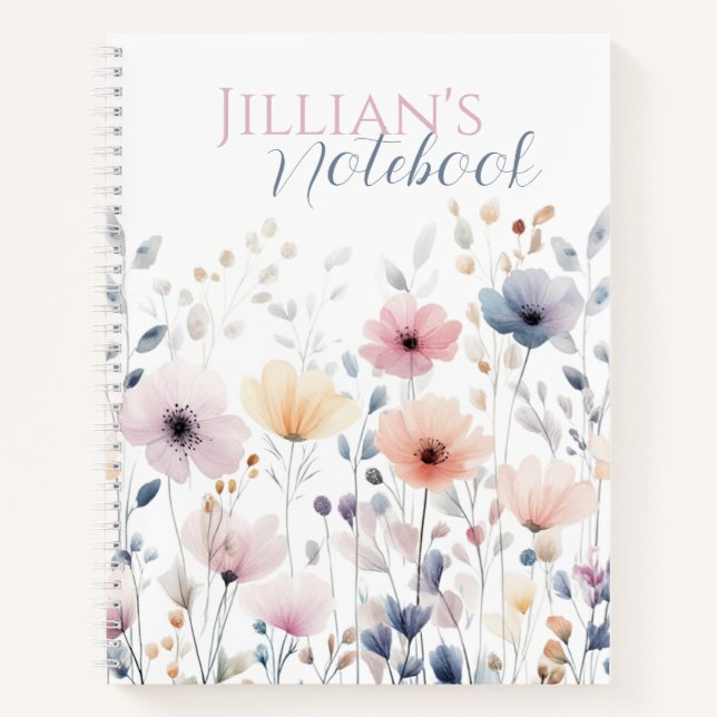 Carnet Soft Pastel Watercolor Wildflower Botanical (Devant)