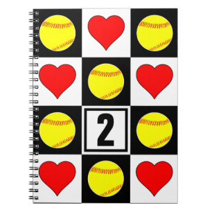 Carnet Softballs & Coeurs Joueur Personnalisé Numéro Jers