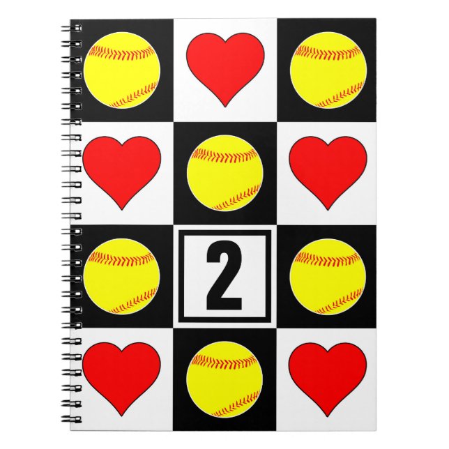 Carnet Softballs & Coeurs Joueur Personnalisé Numéro Jers (Devant)