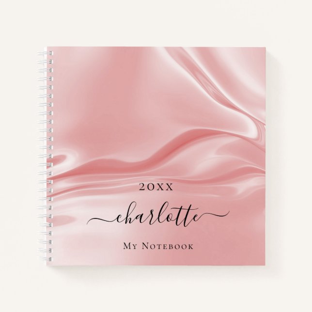 Carnet Soie rose pâle satin nom élégant (Devant)