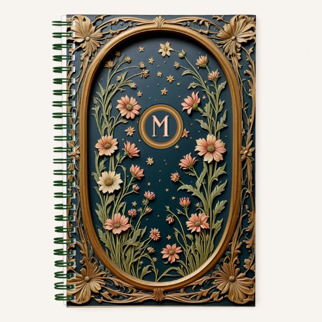 Carnet Soirée Fleur sauvage Whimsical Art Nouveau Monogra (Recto)