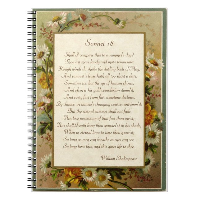 Carnet Sonnet 18 de Shakespeare (Devant)