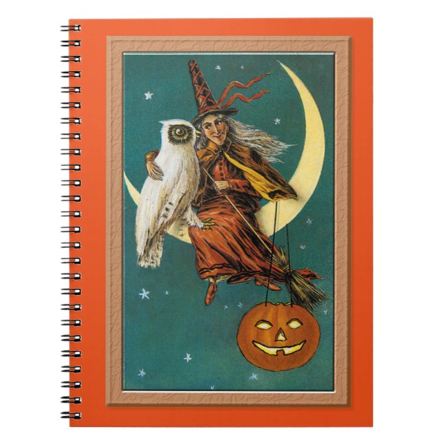 Carnet Sorcier et hibou de Halloween nostalgique et heure (Devant)