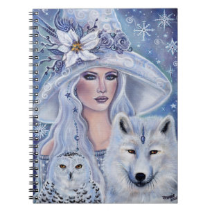 Carnet Sorcière blanche avec l'art du loup et de la choue