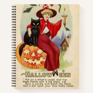 Carnet Sorcière de Halloween vintage et chat noir