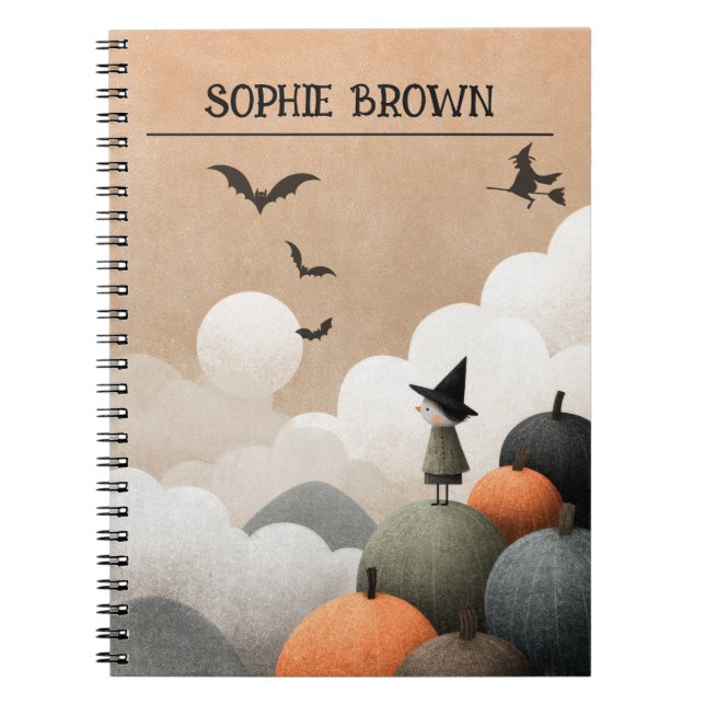 Carnet Sorcière d'Halloween éffrayante mignonne avec nom (Devant)