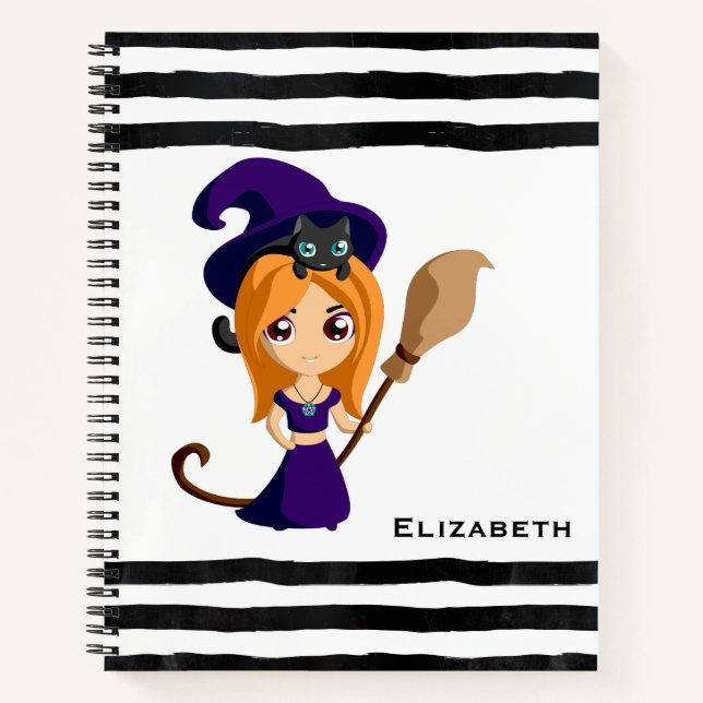 Carnet Sorcière mignonne en Casquette violet Halloween (Devant)
