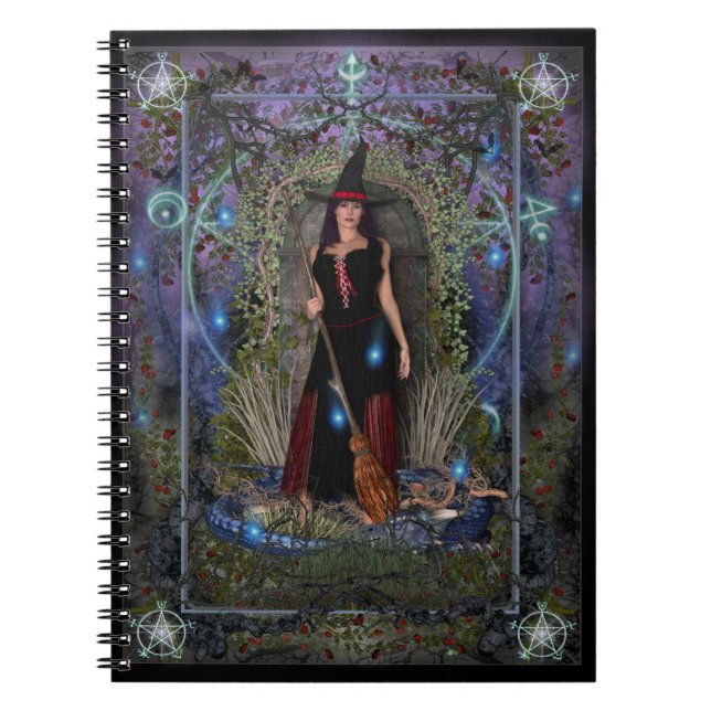 Carnet Sorcières Spellbook - sorcière et dragon de lune (Devant)