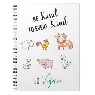 Carnet Soyez gentil Vegan avec les animaux de ferme de de