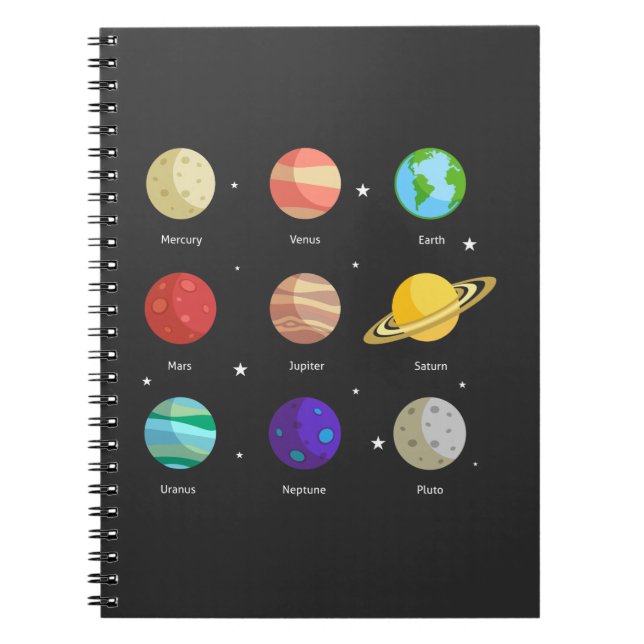 Carnet Space Galaxy Planètes solaires Vénus Mars Jupiter  (Devant)