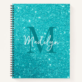 Carnet  sparkles Blue glitter monogram name girly