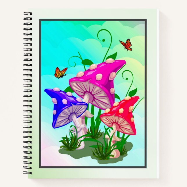 Carnet spiral aux champignons colorés (Devant)