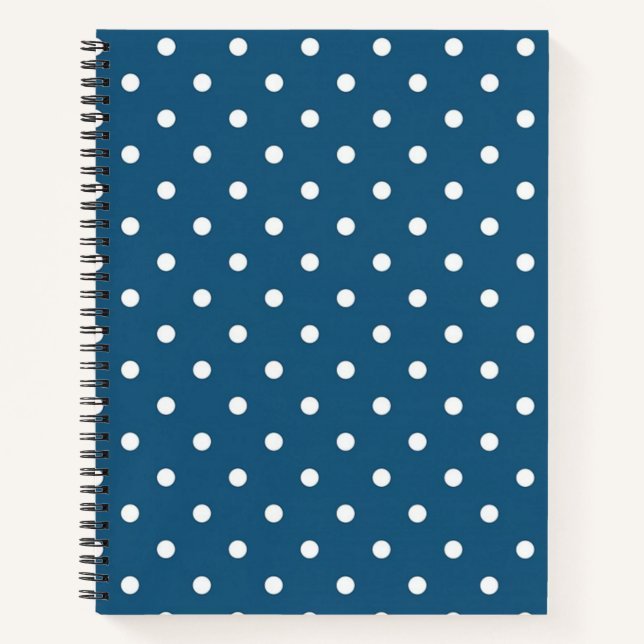 Carnet Spiral bleu foncé et blanc Polka (Devant)