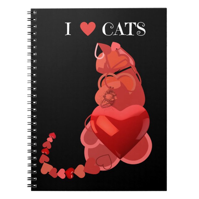 Carnet Spiral Chats Coeur, Carnet scolaire, Noir (Devant)