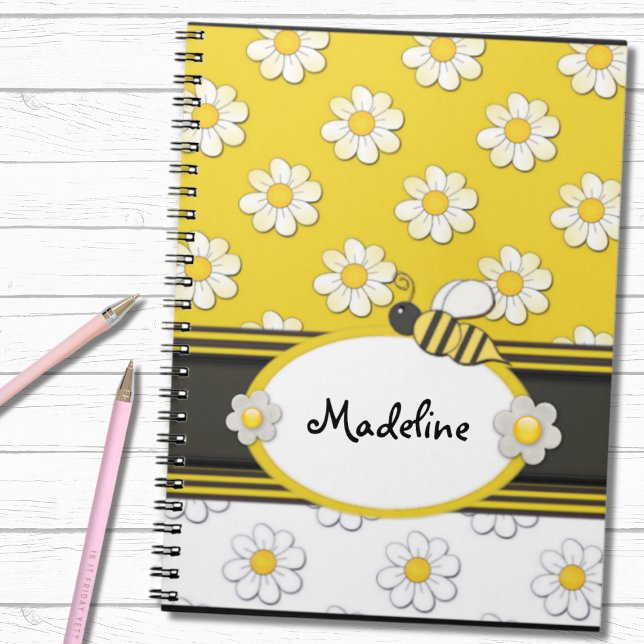 Carnet spiral d'abeilles de marguerite jaune (Créateur téléchargé)