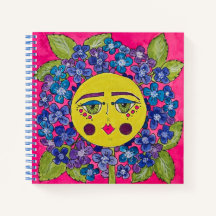Carnet spiral de fille à fleurs d'Hydrangée peinte