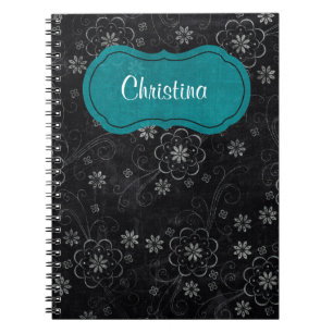 Carnet spiral floral noir